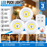 Wireless LED Puck Lights with Remote Control – Set of 3